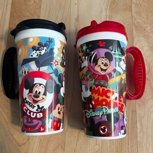 Disney Parks Set of Two Travel Mugs Cups Black and Red